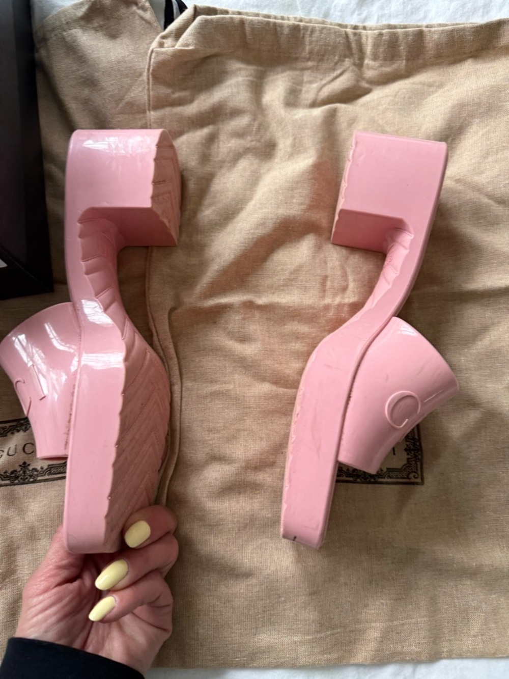Gucci Double GG Logo Rubber Platform Block Heel Mules Slides Sandals Shoes 38 - Picture 8 of 9